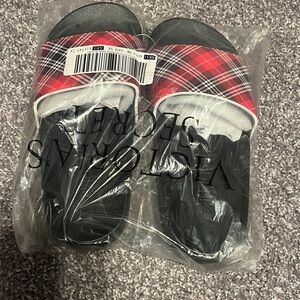 Victoria's Secret Black and Red Plaid Slides